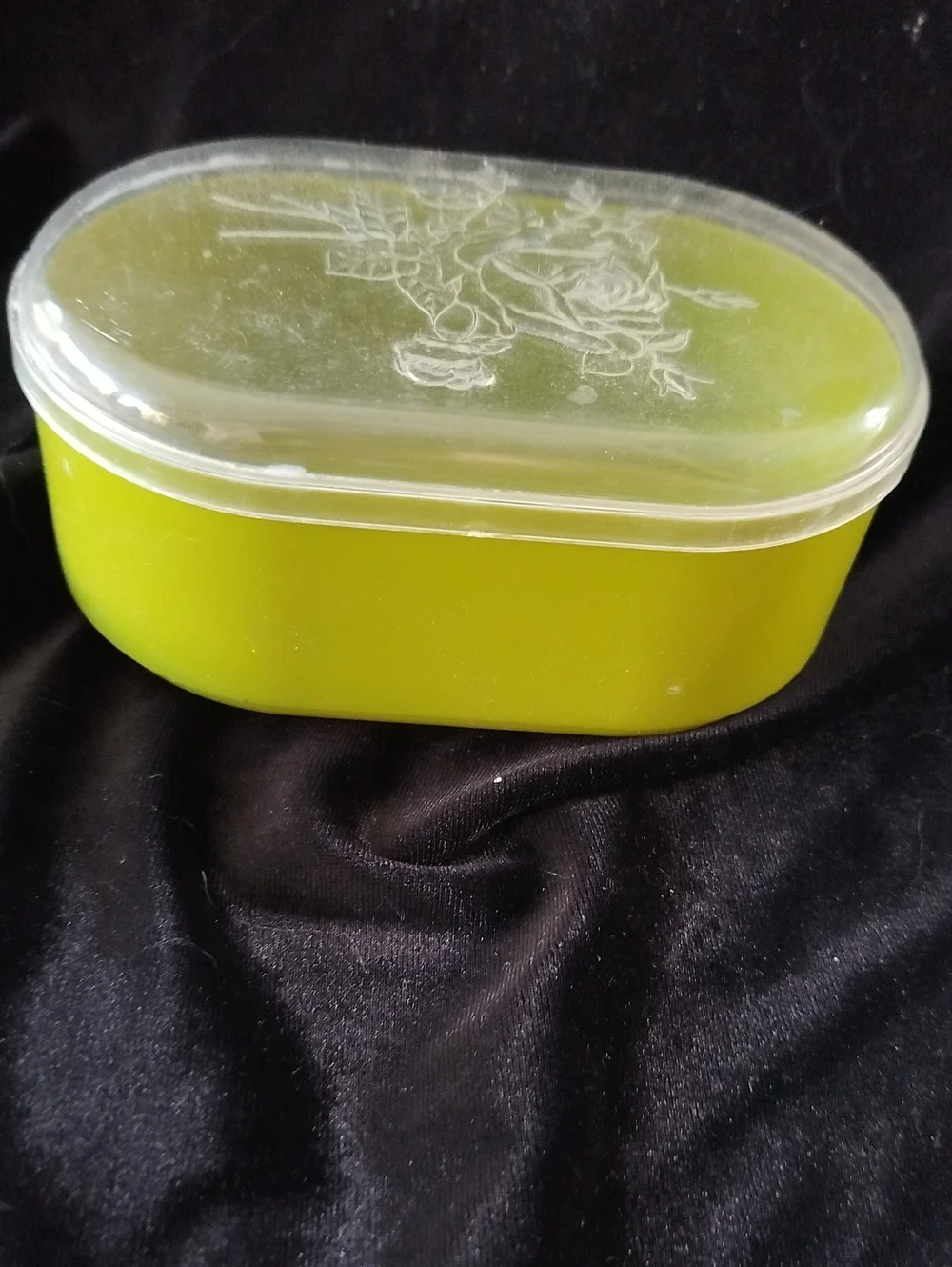 Vintage Green oval container plastic trinket Box